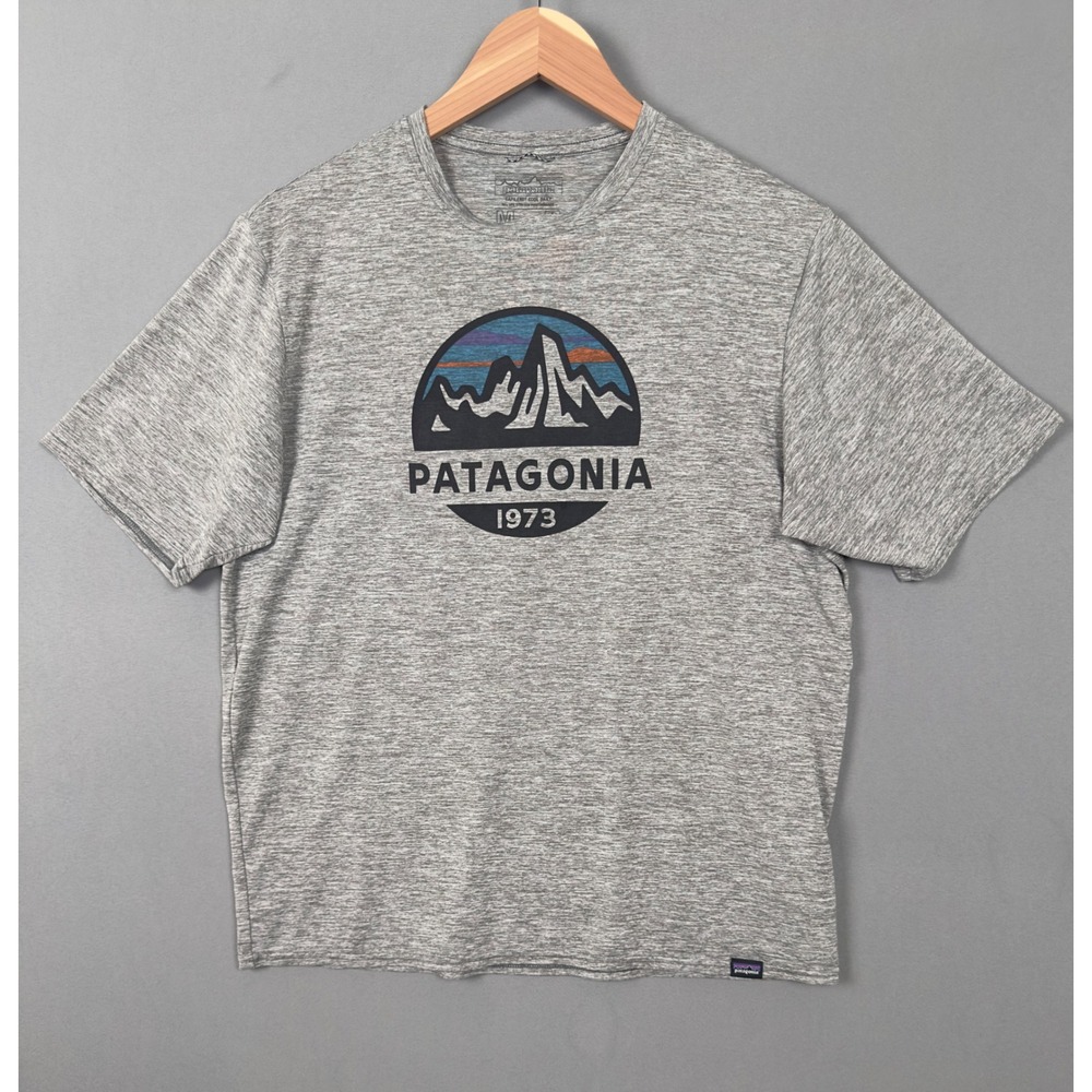 Patagonia Mens Capilene Cool Daily Graphic Shirt Grey Heather Mountain Logo M